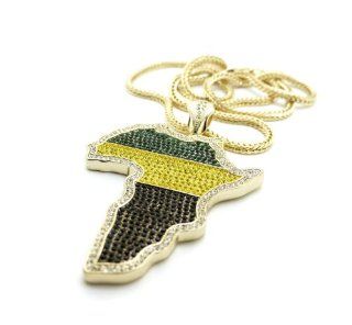New Iced Out Color Africa Pendant w/4mm 36" Franco Chain MP497: Jewelry