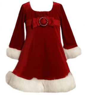 Red Buckle Bow Front Glitter Velvet Santa Dress RD2HA Bonnie Jean Todders Special Occasion BNJ Christmas Holiday Santa Dress, Red Clothing