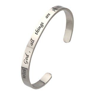 Stainless Steel Small Bangle Bracelet With Engraved Religious Sayings "With God, All Things Are Possible  6mm  Sold Individually Jewelry