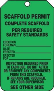 Accuform Signs TRS326CTP PF Cardstock Scaffold Tag, Legend "SCAFFOLD PERMIT COMPLETE SCAFFOLD PER REQUIRED SAFETY STANDARDS/INSPECTION", 3 1/4" Width x 5 3/4" Height, Black on Green (Pack of 25): Lockout Tagout Locks And Tags: Industria