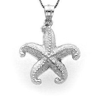 Sterling Silver Textured Dancing Starfish Necklace Pendant with Box Chain: Jewelry