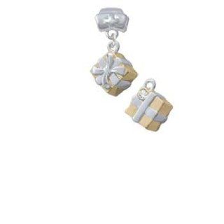 3 D Gold Present Box with Silver Bow and Crystal Nurse Hat Charm Bead Dangle: Delight & Co.: Jewelry