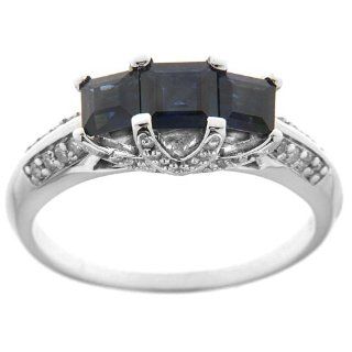 10k White Gold Square Sapphire and Diamond Ring (0.19 cttw, I J Color, I2 I3 Clarity), Size 6 Jewelry