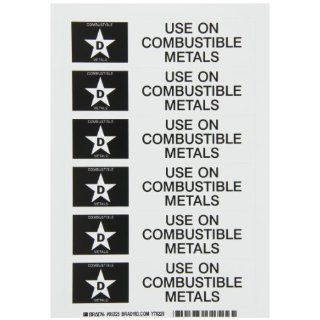 Brady 95225,  Fire Extinguisher Labels, 1 1/2" Height x 6" Width, Black on White, Legend "Use On Combustible Metals"  (1 Card per Package, 6 Markers per Card): Industrial & Scientific