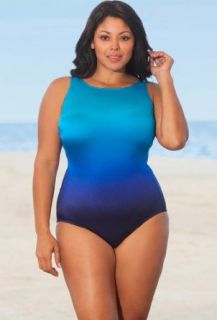 Longitude Blue Ombre Plus Size High Neck Swimsuit Plus Size Swimsuit   Blue   Size:16 at  Womens Clothing store