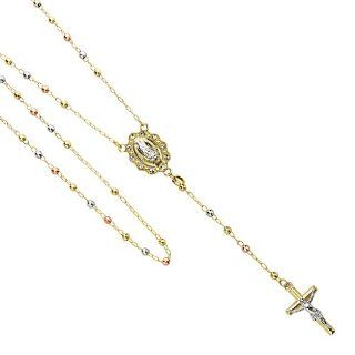 14K Tri color Gold 2.5mm Beads Our Lady Guadalupe Crucifix Rosary Necklace   24" Inches: The World Jewelry Center: Jewelry