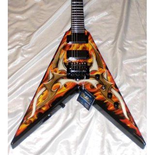 B.C. Rich Kerry King V Generation 2 Guitar, Two Toned Tribal Design over Fire: Musical Instruments