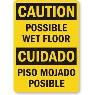 Caution: Possible Wet Floor, Cud Ado Piso Mojado Possible, Laminated Vinyl Labels, 10" x 7": Industrial Warning Signs: Industrial & Scientific