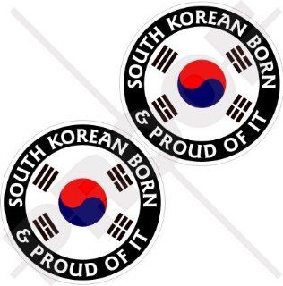 SOUTH KOREA Born & Proud Daehan Minguk HANGUK Korean 75mm (3") Vinyl Bumper Stickers, Decals x2 