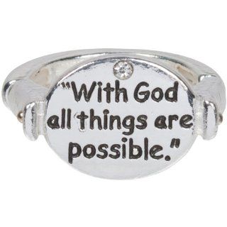 Heirloom Finds With God All Things Are Possible Signet Ring in Silver Tone Stretches to Fit: Jewelry