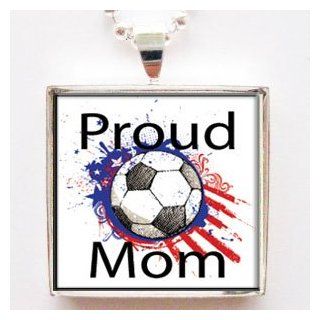 Proud Soccer Mom Glass Tile Pendant Necklace with Chain: Jewelry