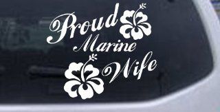 Proud Marine Wife Hibiscus Flowers Decal Military Car Window Wall Laptop Decal Sticker    White 6in X 7.0in Automotive
