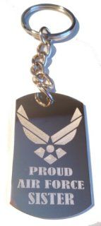 United States AIR Force Wings Armed Forces "Proud AIR Force Sister" Engraved Logo Symbols   Metal Ring Key Chain: Pet Supplies