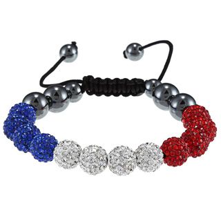 La Preciosa 10 mm Red, White and Blue Crystal Bead Macrame Bracelet La Preciosa Crystal, Glass & Bead Bracelets