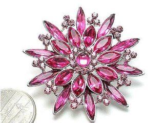 Pink Austrian Rhinestone Silver Tone Flower Brooch Pin: Jewelry