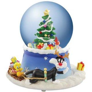 100mm Globe Tweety Bird and Sylvester with Christmas Tree Figurine   Snow Globes