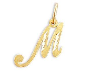 Cursive M Initial 14k Yellow Gold Letter Pendant Solid: Jewel Tie: Jewelry