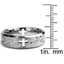 Oliveti Titanium Men's Cross Cut out and Engraved Floral Design Ring (7 mm) Oliveti Men's Rings