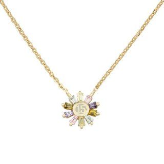 14K Yellow Gold High Polish Multi Color Cubic Zirconia 15 Anos Flower Charm Neclace with Spring ring Clasp   17"+1" Inches Extension: Pendants: Jewelry