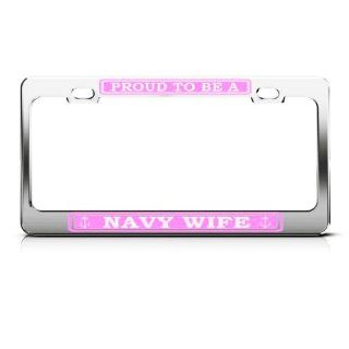 Proud To Be Us Navy Wife Pink Metal Military License Plate Frame Tag Holder Automotive