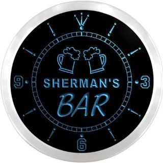 ncpv1420 b SHERMAN'S Home Bar Beer Mugs Pub LED Neon Sign Wall Clock  