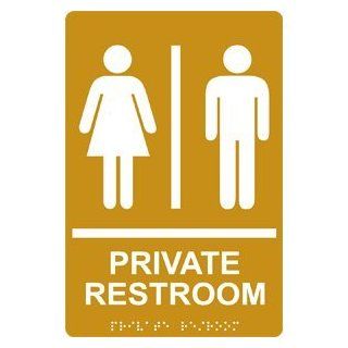 ADA Private Restroom With Symbols Braille Sign RRE 14816 WHTonGLD : Business And Store Signs : Office Products