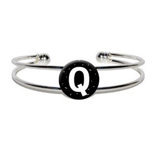 Letter Q Initial Black and White   Novelty Silver Plated Metal Cuff Bangle Bracelet : Other Products : Everything Else