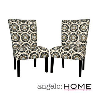 angelo:HOME Bradford Modern Pinwheel Cream and Sky Blue Upholstered Armless Dining Chairs (Set of 2) ANGELOHOME Dining Chairs