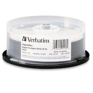 Verbatim 95123 DataLifePlus 8.5 GB 2.4x White Inkjet Printable DVD+R DL Discs, 20 Disc Spindle: Electronics