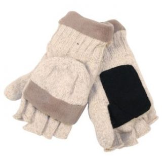 Men's Fleece Trimmed Ragwool / Thinsulate Lined Convertible Mitten / Fingerless Gloves   Natural, L/XL: Clothing