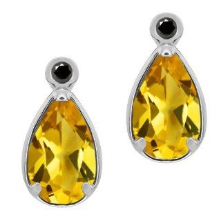 1.31 Ct Pear Shape Yellow Citrine Black Diamond 18K White Gold Earrings: Jewelry