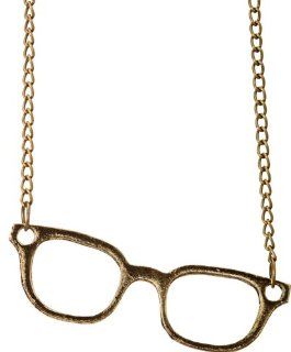 Womens Gold Plated Plateden Frame Nerd Glasses Necklace: Jewelry