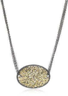 Dana Kellin Oxidized Silver and 14k Gold Fill Oval Disc Necklace 16  16.5": Jewelry