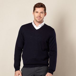 J by Jasper Conran Designer navy V neck merino wool jumper