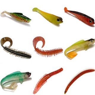 50 Pcs Fishing Soft Plastic Lures Leech C tail Grub Worm with Box : Sports & Outdoors