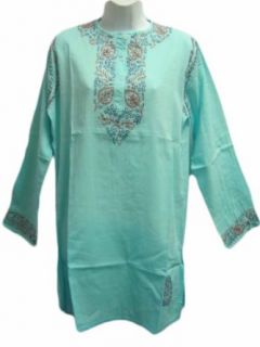 Womens Teal Hand Embroidered Gauze Cotton Ombre Long Tunic at  Womens Clothing store