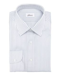 Mens Striped Dress Shirt, Navy/White   Brioni   Navy/White (43/17.0L)