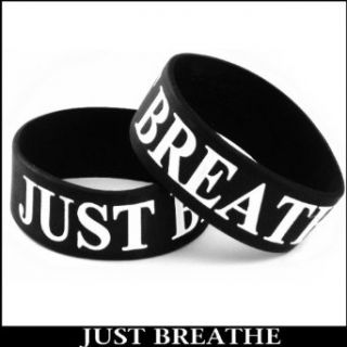 Just Breathe Designer Rubber Saying Bracelet (Black) #7: Clothing