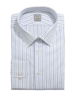 Mens Thin Striped Dress Shirt, White/Blue   Ike Behar   White (15R)