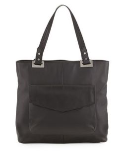 Abbey North South Leather Tote Bag, Black   Rachel Zoe
