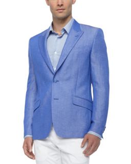 Mens Linen Blend Sport Coat, Blue   Versace Collection   Blue (54)