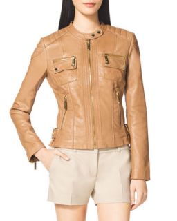 Womens Leather Moto Jacket   MICHAEL Michael Kors   Manilla (X SMALL)