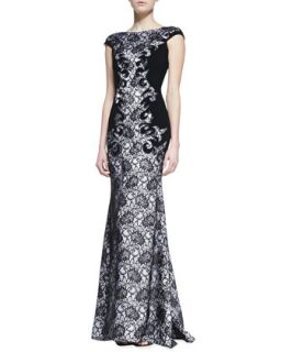Womens Cap Sleeve Lace Gown, Black/White   Theia by Don ONeill  