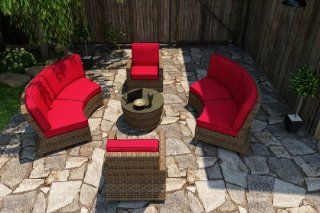 Forever Patio Cypress 5 Piece Rattan Outdoor Sectional Set with Red Sunbrella Cushions (SKU FP CYP 5SEC HR FB) : Patio Sofas : Patio, Lawn & Garden