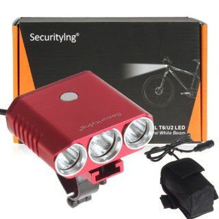 SecurityIng Red Color 2400 Lumens 1x CREE XM L T6 + 2x CREE XPG R5 LED Bicycle Lamp Light + Rechargeable Battery Pack & Charger, Supoer Bright Cree LED Bike Lamp Bicycle Lighting Flashlight Torch for Cmaping, Hiking, Riding and Other Indoor/Outdoor Ac
