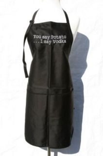 Black Embroidered Apron "You say Potato, I say Vodka" Clothing