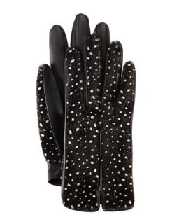 Spotted Calf Hair & Leather Gloves   Lanvin   Black (7.5)