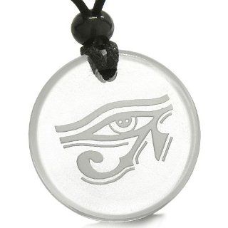 Amulet All Seeing Eye of Horus Egyptian Magic Protection Powers Genuine Crystal Quartz Medallion Circle Pendant Necklace: Best Amulets: Jewelry