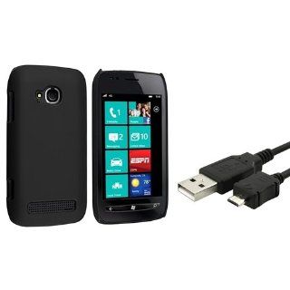 eForCity Black Rubber Coated Case + USB Data / Charging Data Cable compatible with Nokia Lumia 710: Cell Phones & Accessories