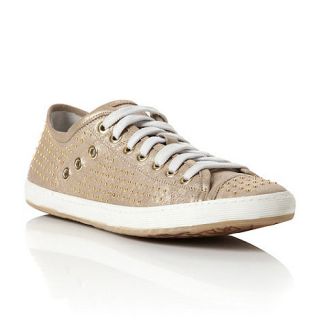 Dune Gold leather likely metallic studded lace up trainer